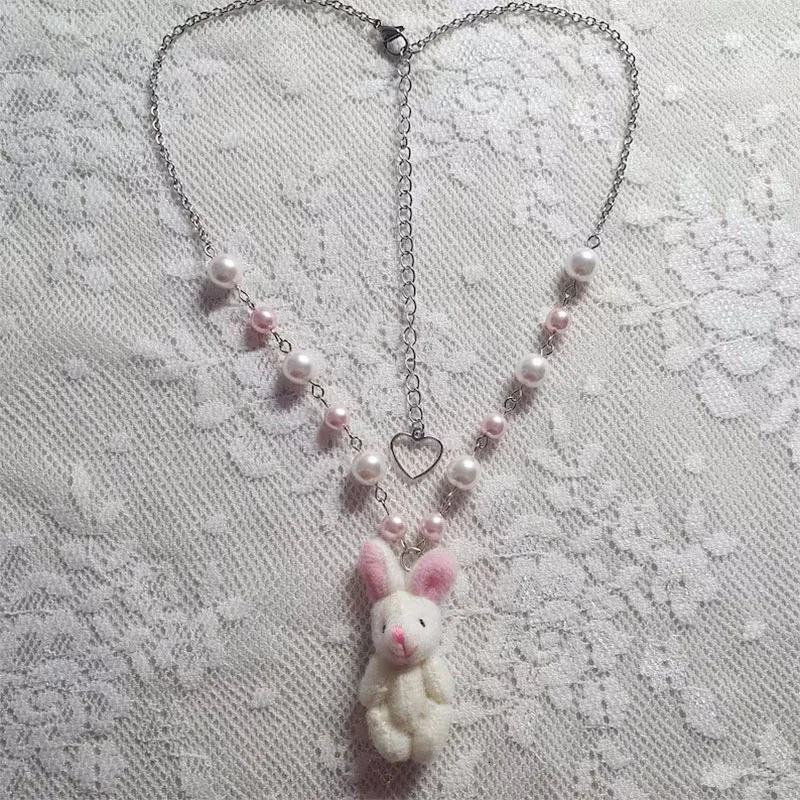 Kawaii Plush Bunny Pendant Necklace y2k 250715