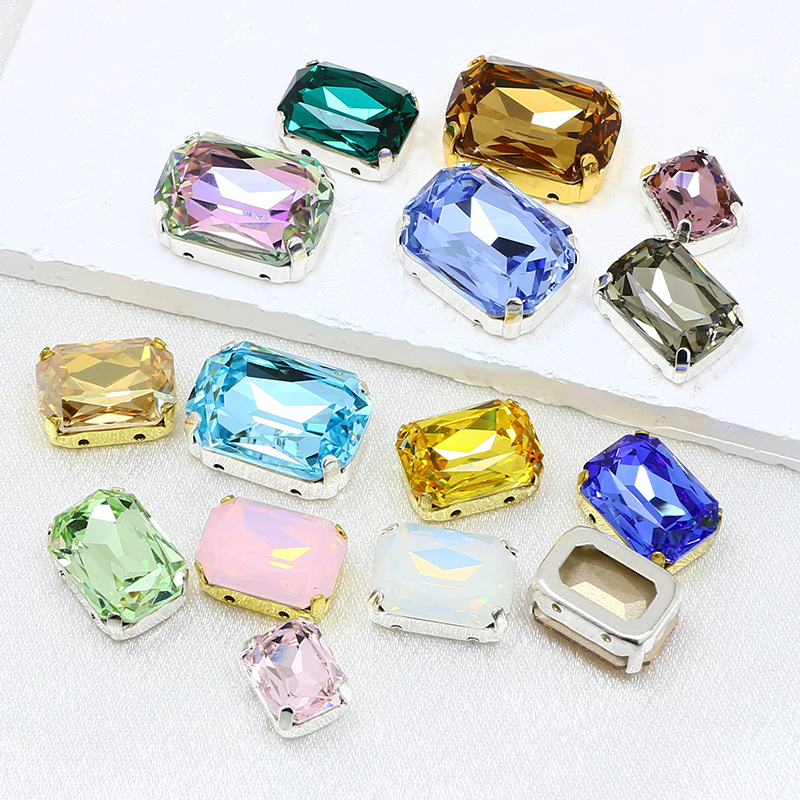 Rectangular octagonal crystal glass claw diamond DIY crystal diamond rhinestone clothing accessories material