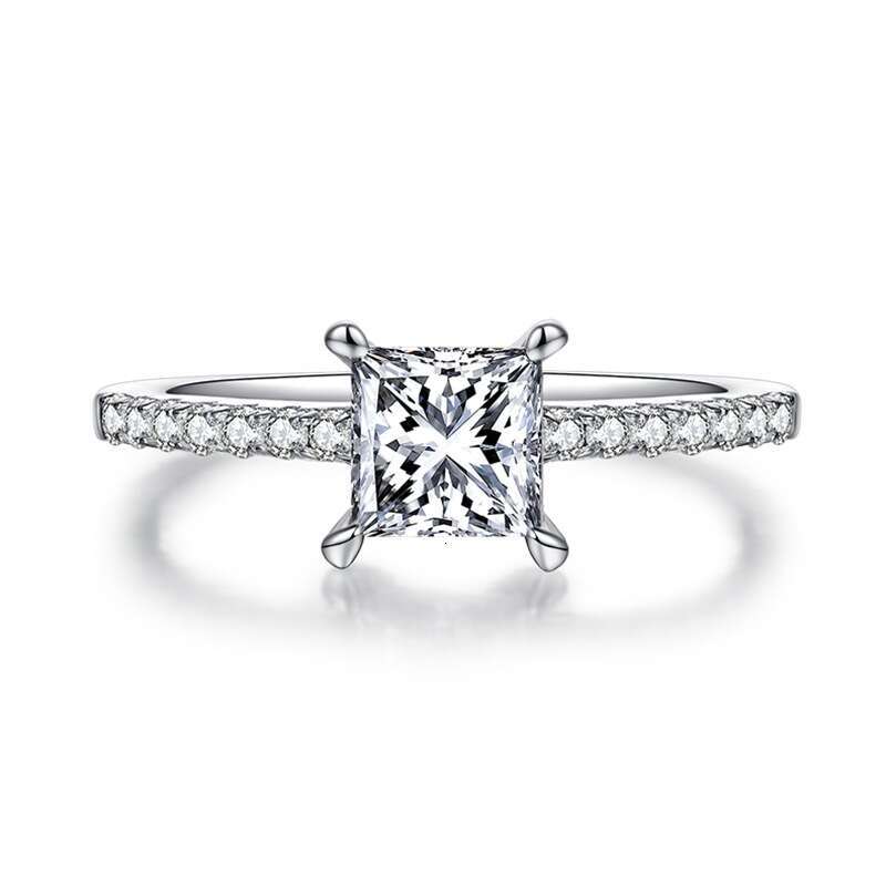 New Luxury INS Niche One fashion Moissanite Pure Silver Square Diamond Ring High-End Feel D23
