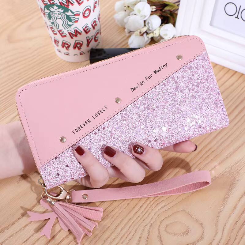 Fashion Womens Pu Leather Long Sequins Patchwork Glitter Wallet Coin Purse Female Wallets Girls Gifts Wholesale ddmynov