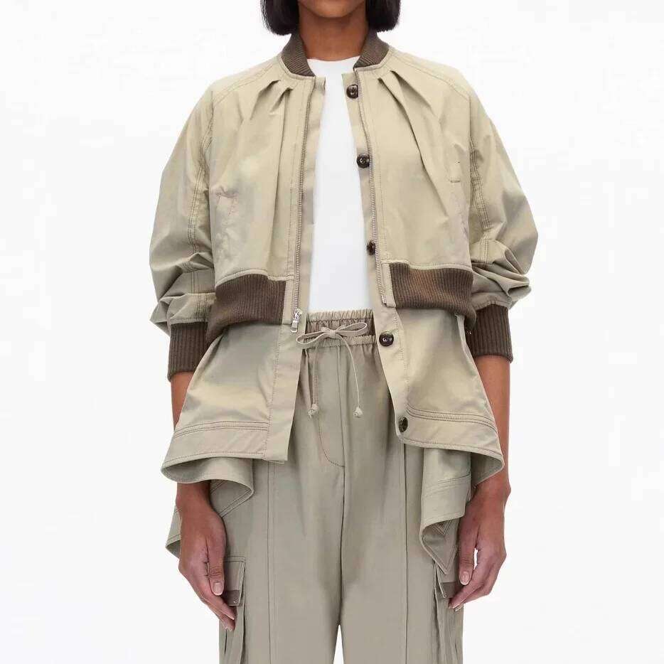 Loose Women's Jacket Spring New Style Crew Neck Design Sense Asymmetrical Lace Edge Splicing Outerwear Trendy Top