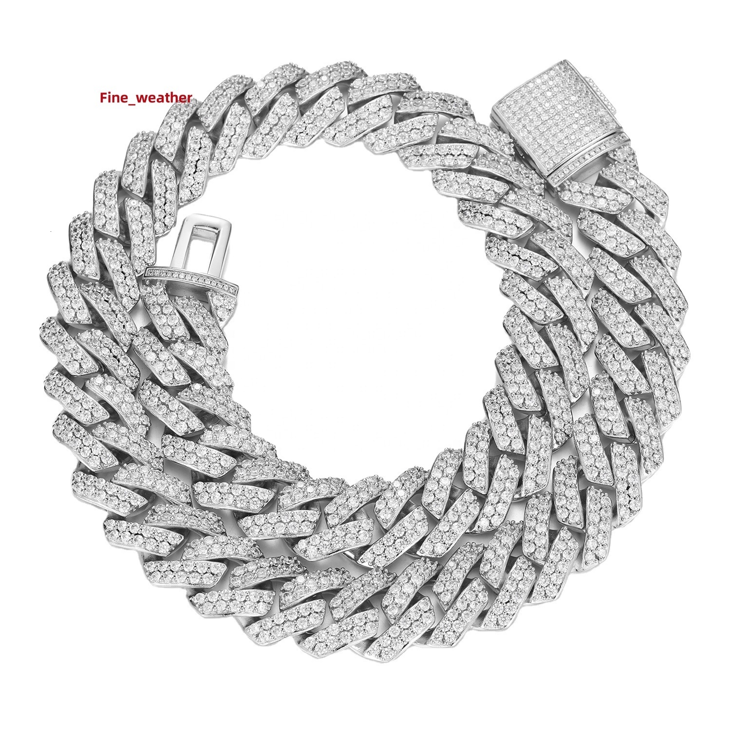Hip Hop Jewelry 18mm 2 Rows 20 Inches Iced Out Diamond Miami Men 925 Sterling Silver Cuban Link Necklace