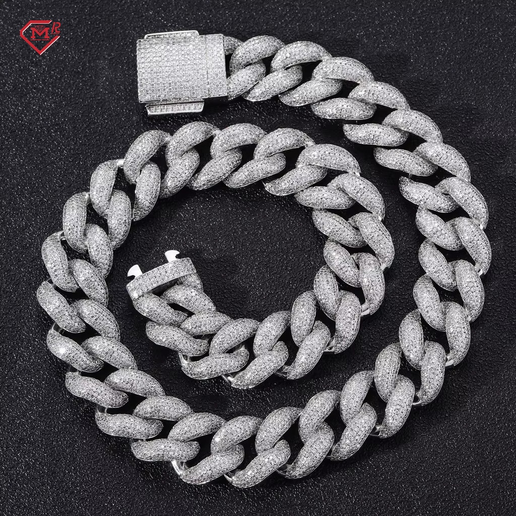 Luxury 18mm Cuban Chain Sterling Silver VVS Iced Out Hip Hop Borderless Miami Cuban Link Chain