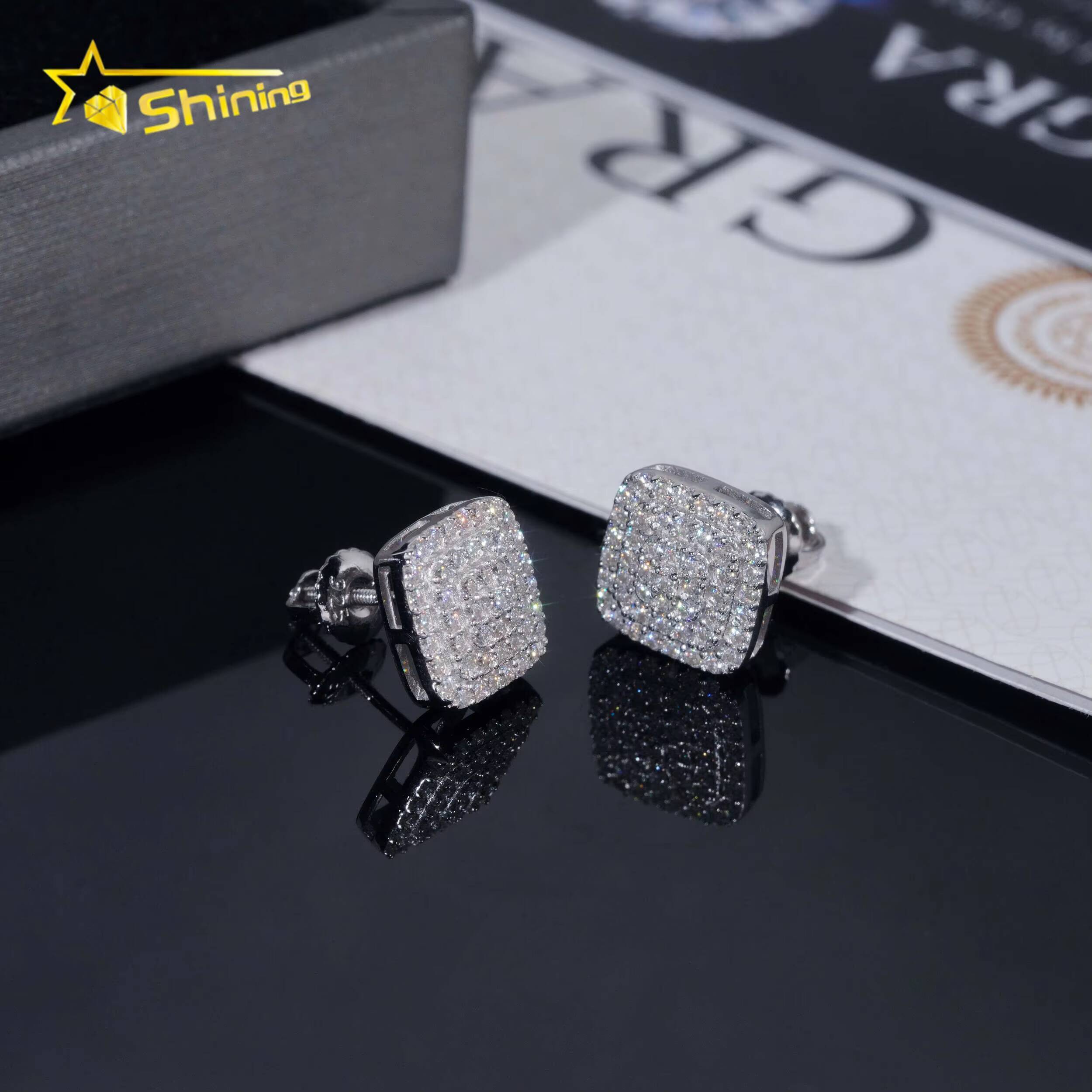 Fine Jewelry Fashion Earrings Silver 925 Vvs Moissanite Lab Diamond Hip Hop Iced Out Jewelry Stud Earrings