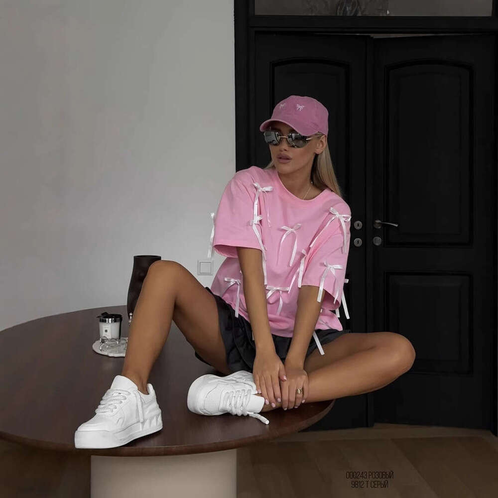 Summer New Long Tassel Short Sleeve T-Shirt For Women Casual Loose Pure Cotton Top Ins Style B5