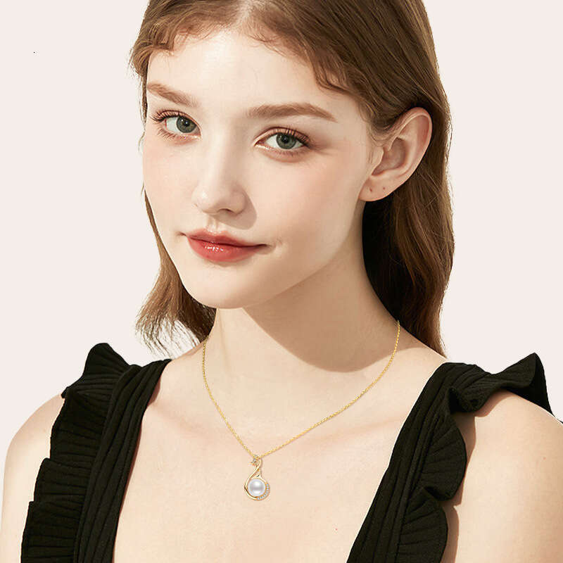 New Versatile Swan Necklace For Women 14K Gold Plated Natural Freshwater Pearl Sweater Chain 50F