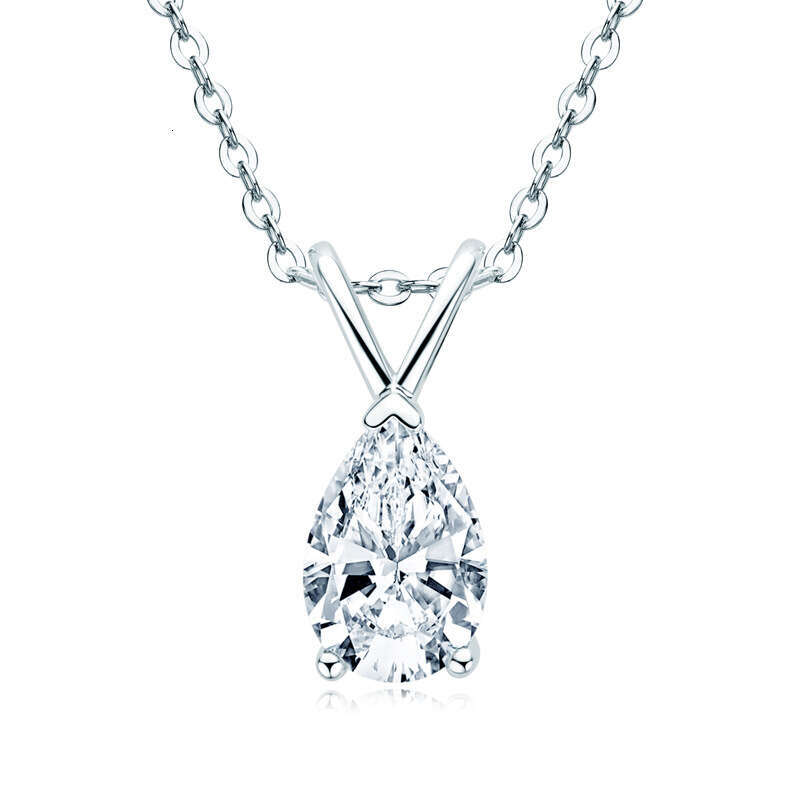 Classic S Sterling Sier Pear-Shaped Lamosan Stone Necklace Water Drop-Shaped Fairy Collarbone Chain 1E9