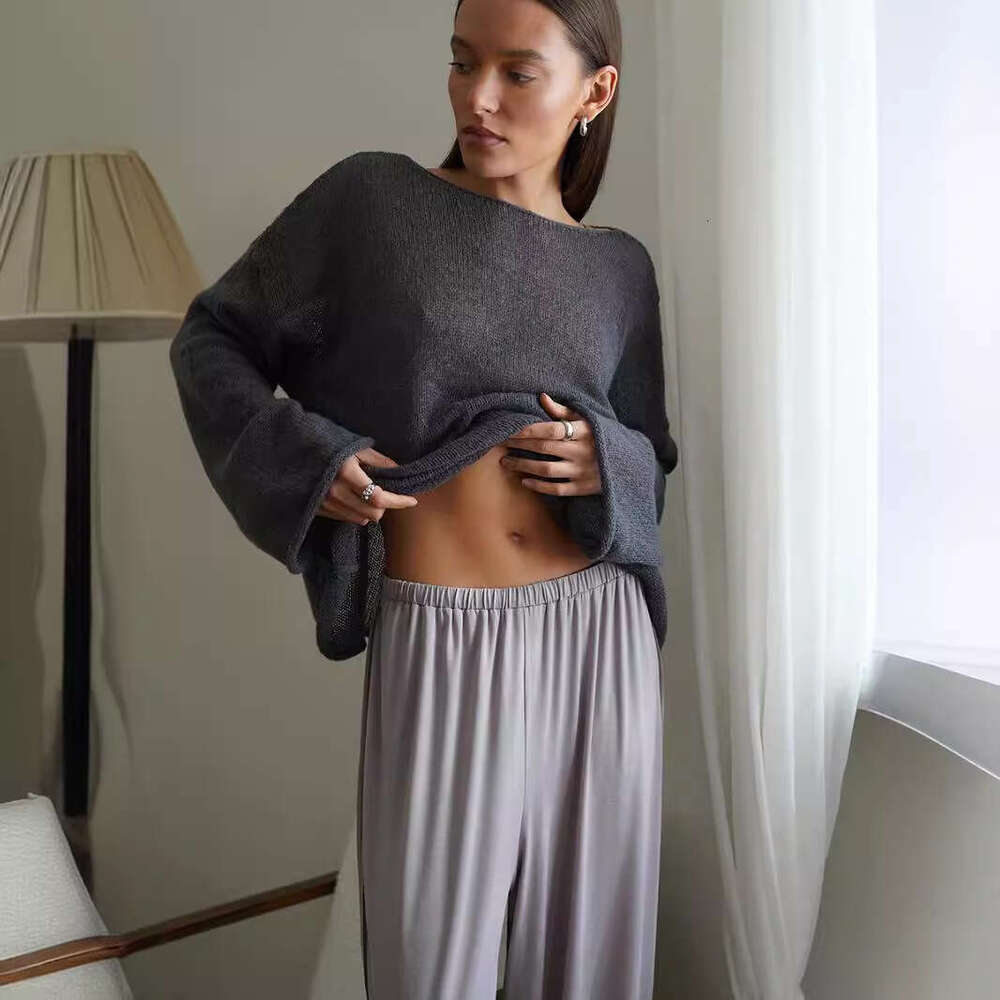 New Autumn Style Hollow Knitted Top Round Neck Sheer Thin Sweater For Women B5