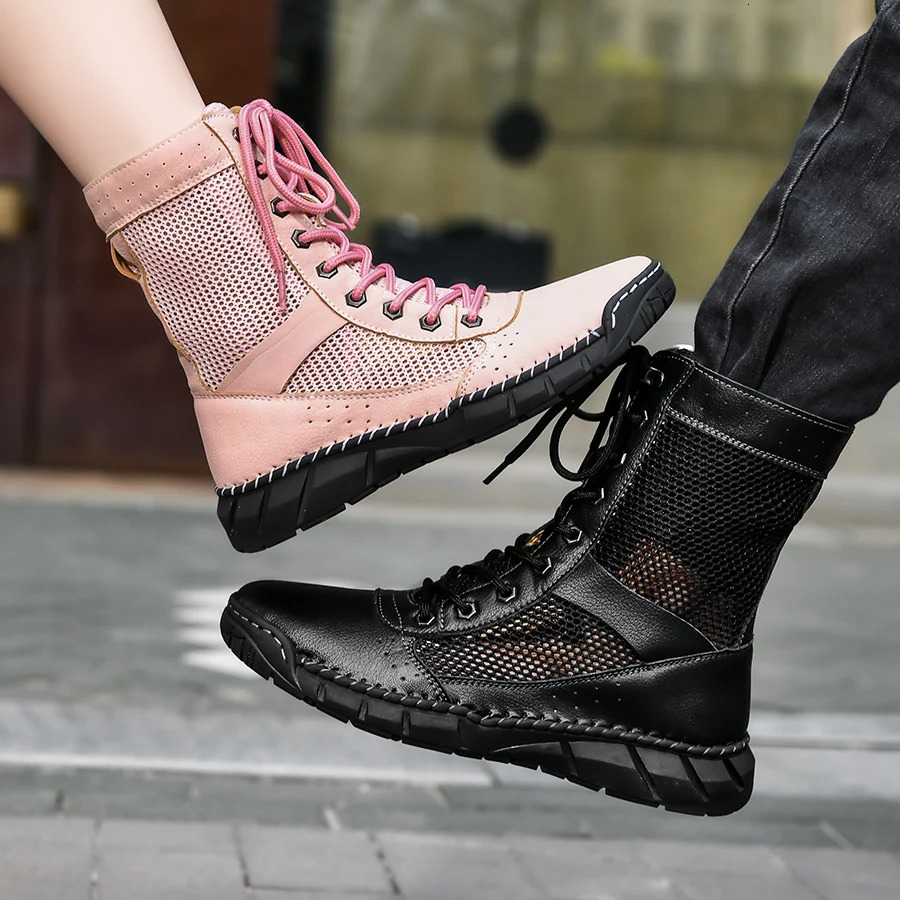 STRONGSHEN Summer Men Women Boot Climbing Training Lightweight Waterproof Tactical Boots Outdoor Hiking Breathable Mesh Shoes 250715