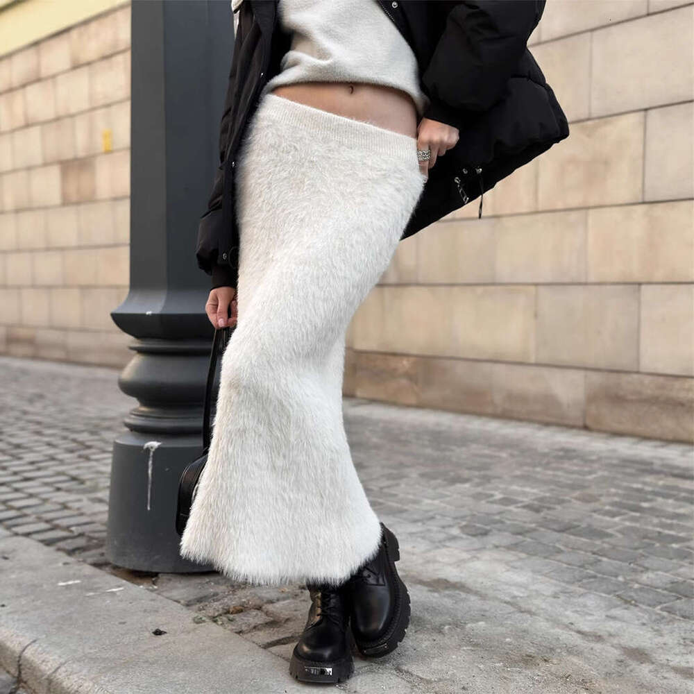 Knitted Fuzzy Autumn Winter New Long Ins Warm Skirt For Women B5