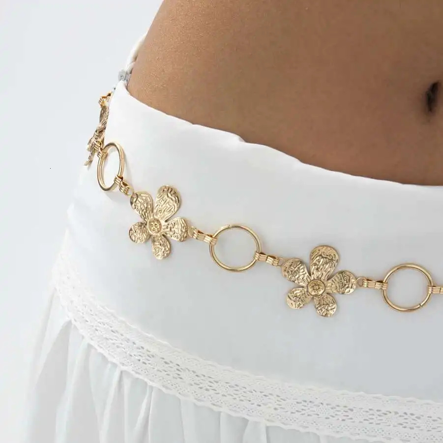 IngeSight.Z Exquisite Metal Large Flower Bikini Belly Waist Chain Women Fashion Summer Sexy Beach Party Belt Dress Body Jewelry 250716