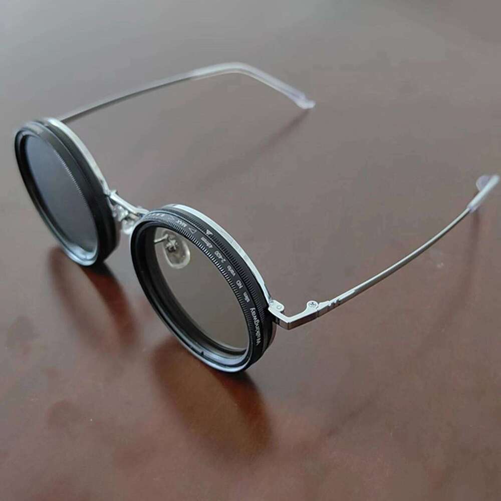 1-9 Gears Adjustable Sunglasses with ND Filter Lenses Handcrafted Retro Sun Round Polarized Glasses