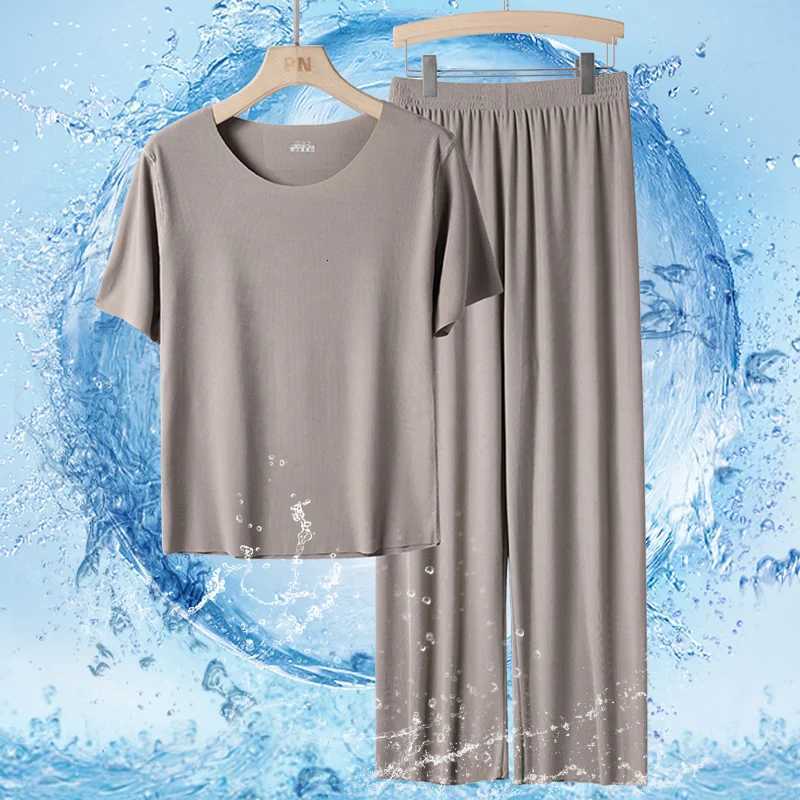 Couple Ice Silk Set Men Pajamas Short Solid Women Nightshirts Long Pants Sleepwear W250717