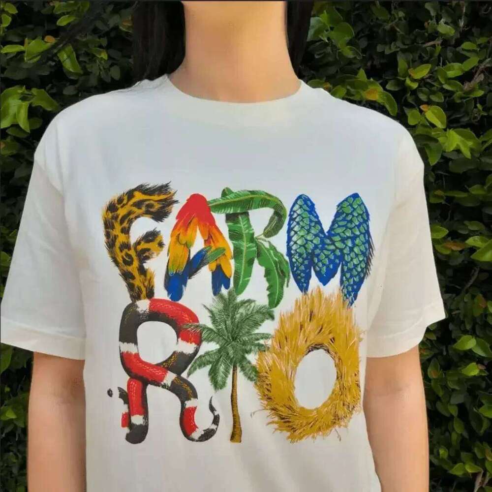 2025 Brazil FARMRIO Summer New Personality Pattern Printed Short-sleeve Men Women The Same Cotton Casual T-shirt