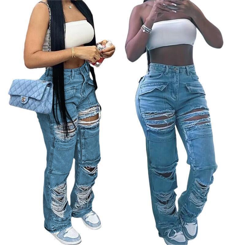Womens New Casual Jeans Ripped Jeans