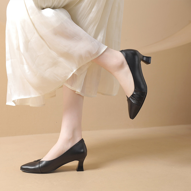 6117006Top Layer Cowhide Fashion Heels 2025 Spring New Genuine Leather Work Women's Shoes ddmysaturn