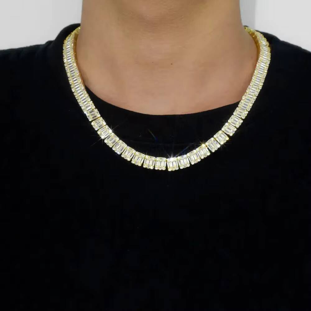Hiphop Jewelry 10mm Moissanite Chain Clustered 925 Sterling Silver Iced Out VVS Moissanite Tennis Chain