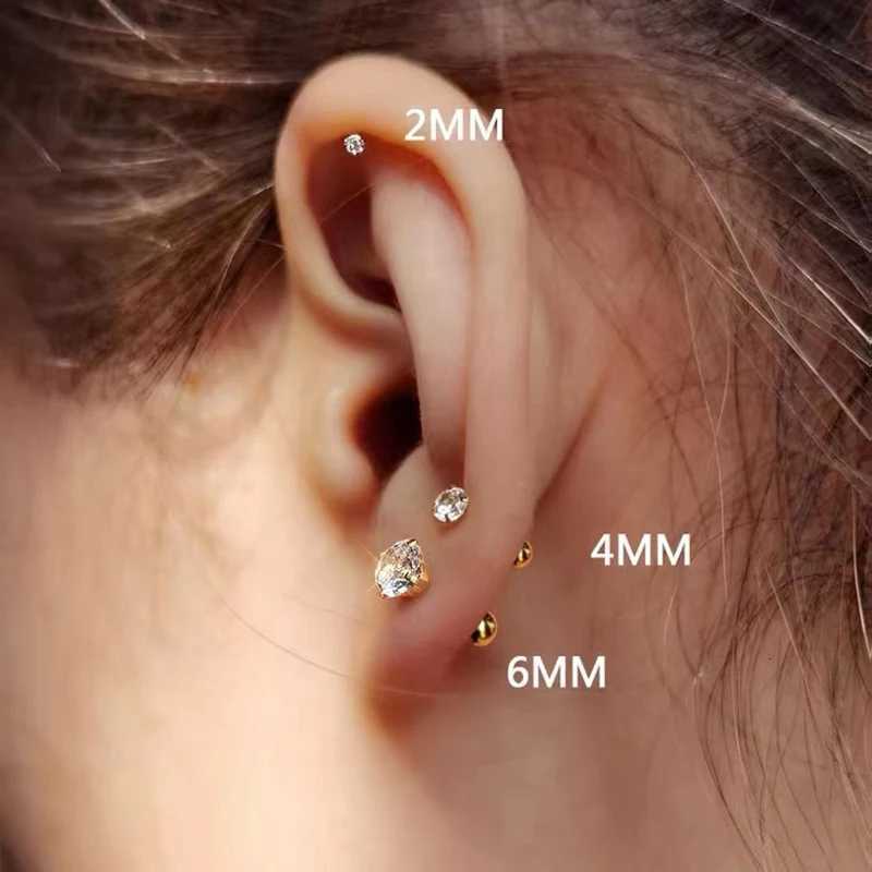1 Pair/5 Pairs Set Stainless Steel Round Ball Golden Silvery Cubic Zirconia Ball Screw Back Stud Earrings Set for Men Women y250715