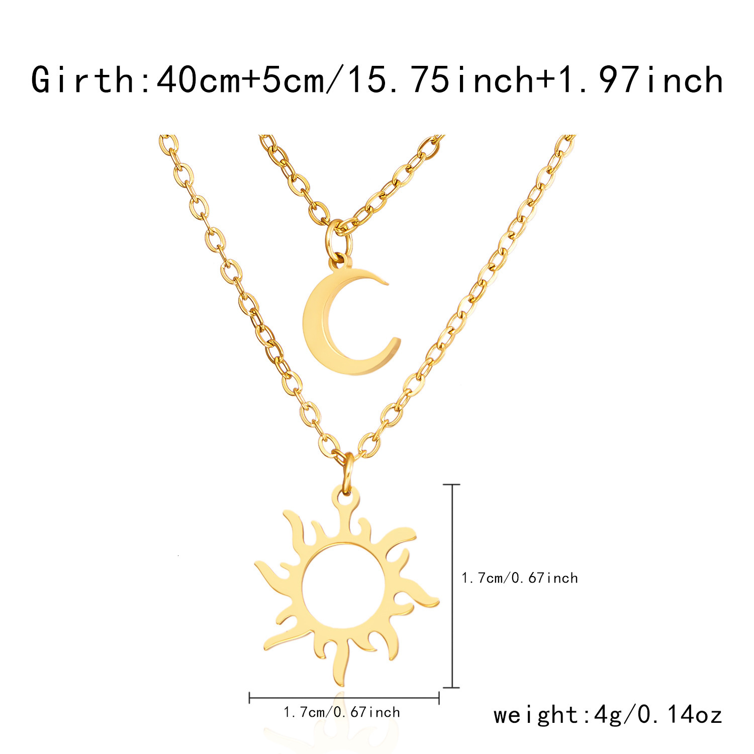 Hot New Planet Moon Stainless Steel Double Layer Necklace fashion Plated 18K Gold Female Geometric Stud Earrings