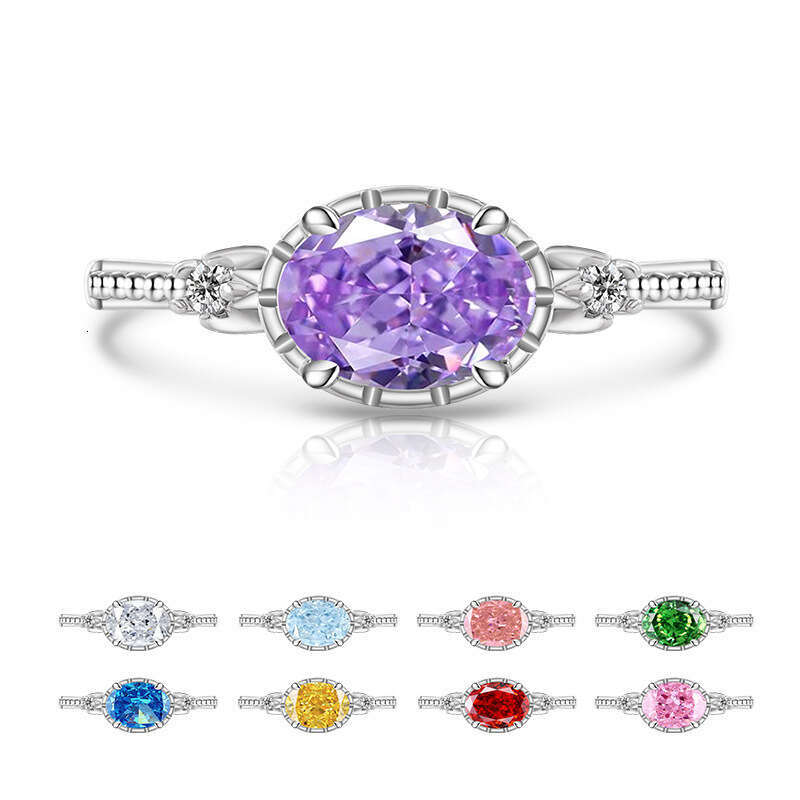 Pigeon Egg Color Treasure Ice Flower Cut Ring Fashion Simple Sparkling Transparent High Carbon Diamond Live Streaming b61