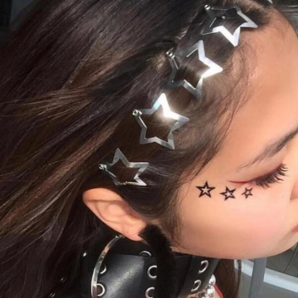 50PCS/lot Silver Star Hair Clips for Girls Filigree Star Metal Snap Clip Women Simple BB Hairpins Barrettes Hair Accessories 250716