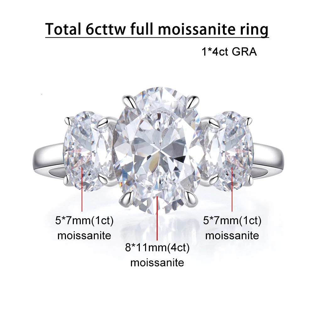 Certified 3/6cttw Oval Cut Full Engagement Ring for Women 925 Sterling Silver 3-Stones Diamond Wedding Band Jewelry 250716
