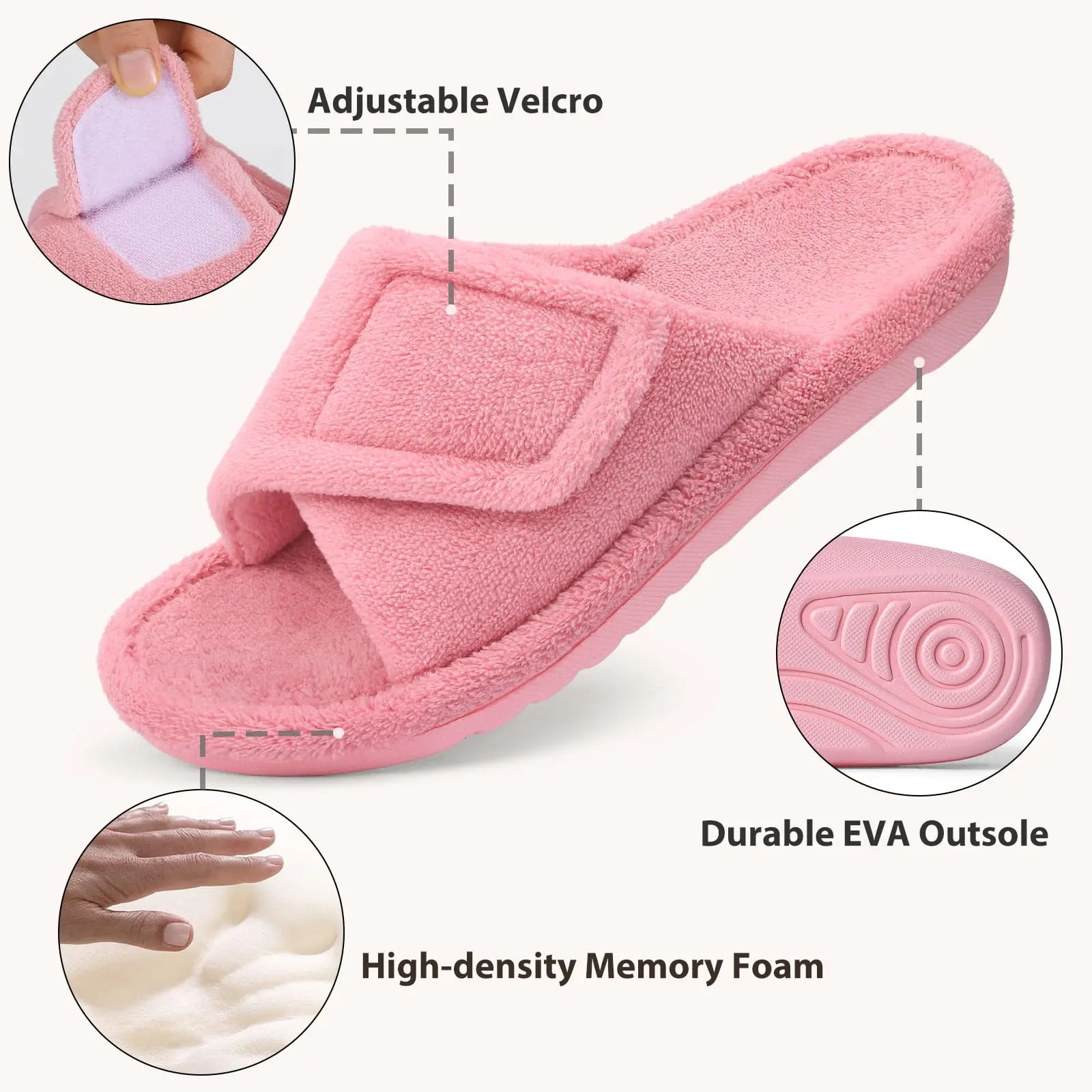 Comwarm Womens Fur Fuzzy Slippers Adjustable Open Toe Indoor Furry Slide With Arch Support Four Seasons Cozy Fluffy House Shoes 250716