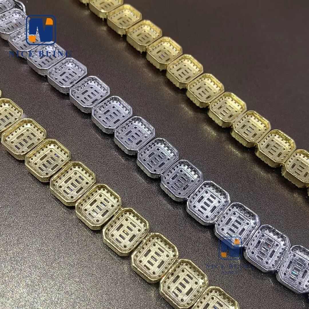 Full Moissanite Diamonds 925 Sterling Silver Cuban Link Necklace VVS baguette Moissanite Iced Out Jewelry
