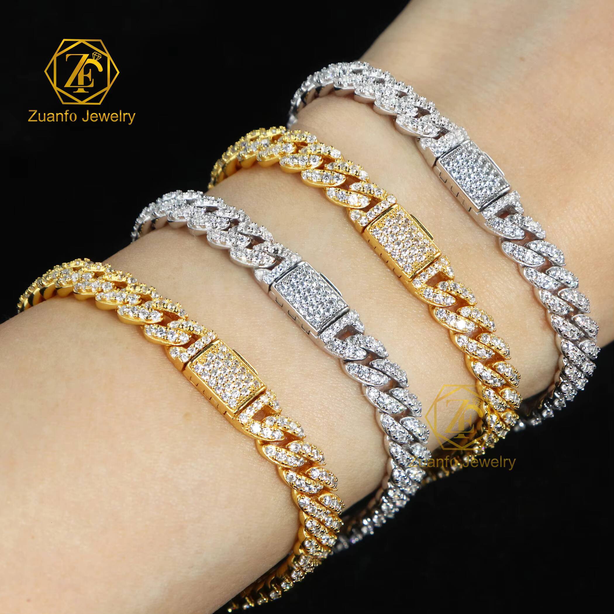 Classical Cuban Style 925S Moissanite Necklace Make in China Right Angled Trapezoid Ladder Shape with Small Diamond Chain