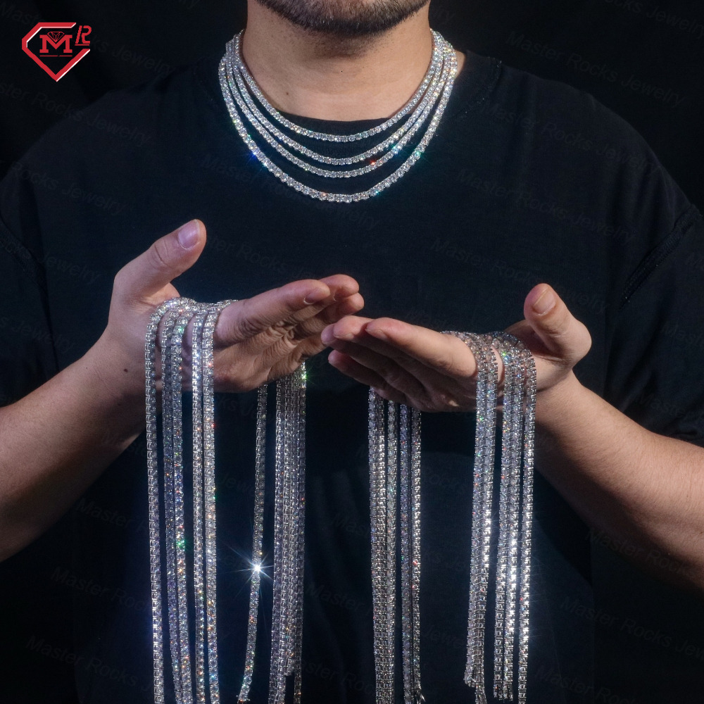 VVS Iced Out Moissanite Tennis Necklace 2-6mm 925 Silver Hiphop Jewelry Moissanite Tennis Chain