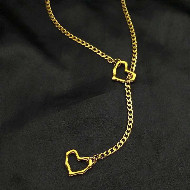 Heart O-ring Long Chain For Women Men Punk Rock Necklace Stainless Steel Key Lock Necklaces Adjustable Y-necklace Jewelry Gift XJ250717