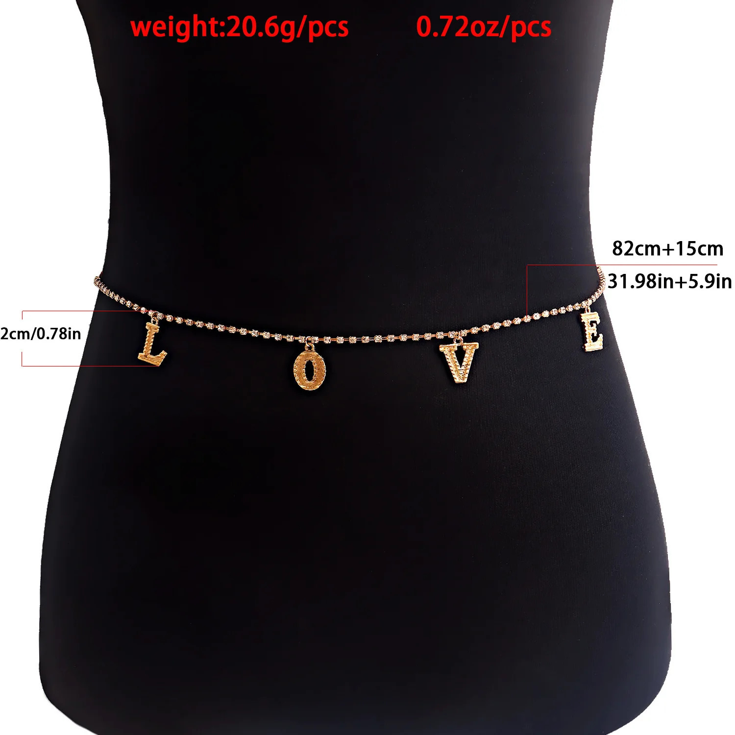 97cm Waist Chain Sexy Diamond Love Letter Pendant Waist Chain Womens Personalized Metal Punk Body Chain 250716