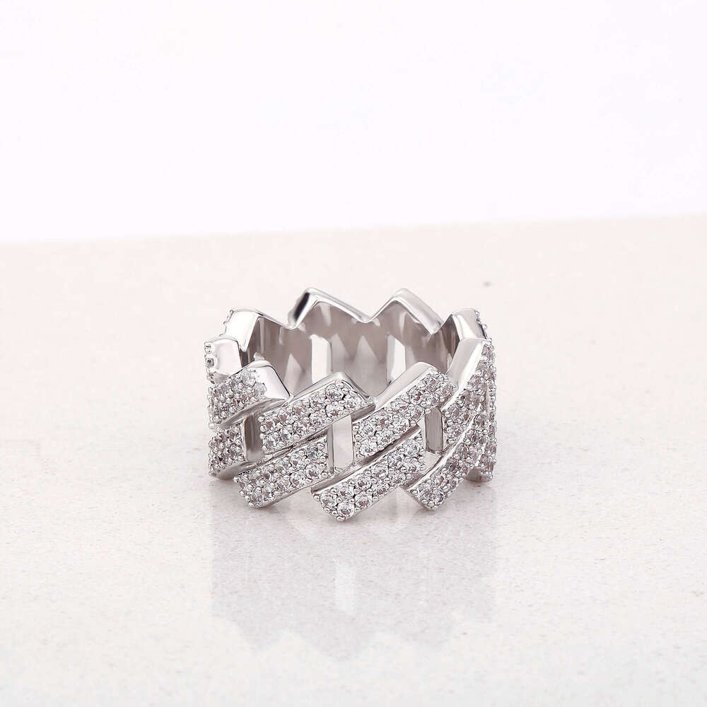 Hip Hop 14mm Shaped Cuban Real Gold Plated Double Row Zircon Ring