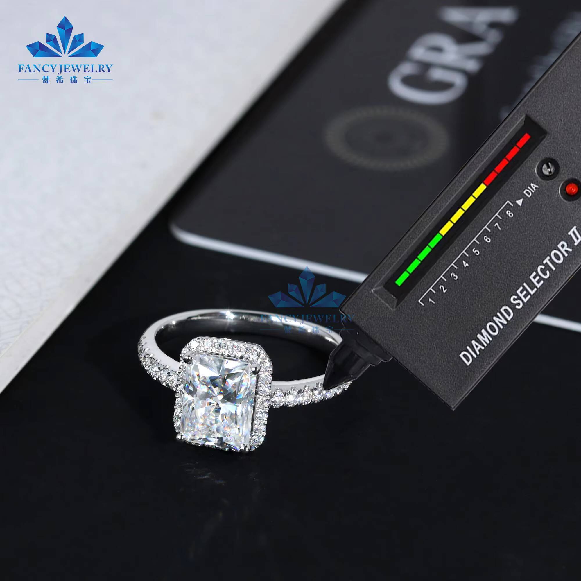 14K 18K Solid White Gold Radiant Moissanite Engagement Halo Rings for Women and Men 2CT Radiant Cut 6x8mm for Anniversaries