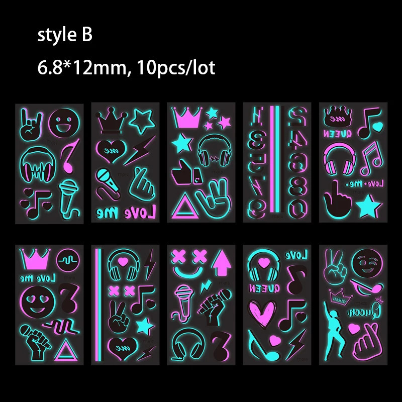 Luminous Music Festival Tattoo Glowing Dance Party Sticker Temporary Waterproof Tattoos Noteheadset Art Skin Stickers 250714