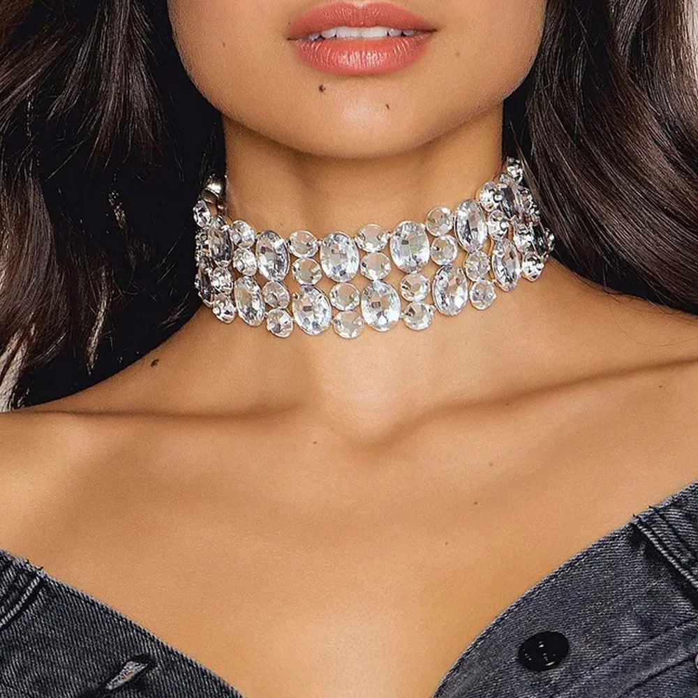 Stonefans Large Rhinestone Geometric Multi-Row Necklace Choker Irregular Crystal Collar Necklace Party Jewelry for Women 250716