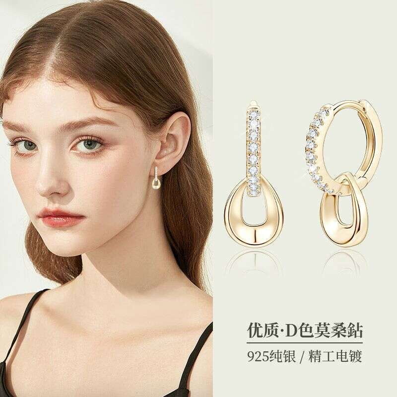 Korean Style Dongdaemun Fashion Double Hoop Moissanite Light Earrings For Women S Pure Sier Ear Jewelry 725