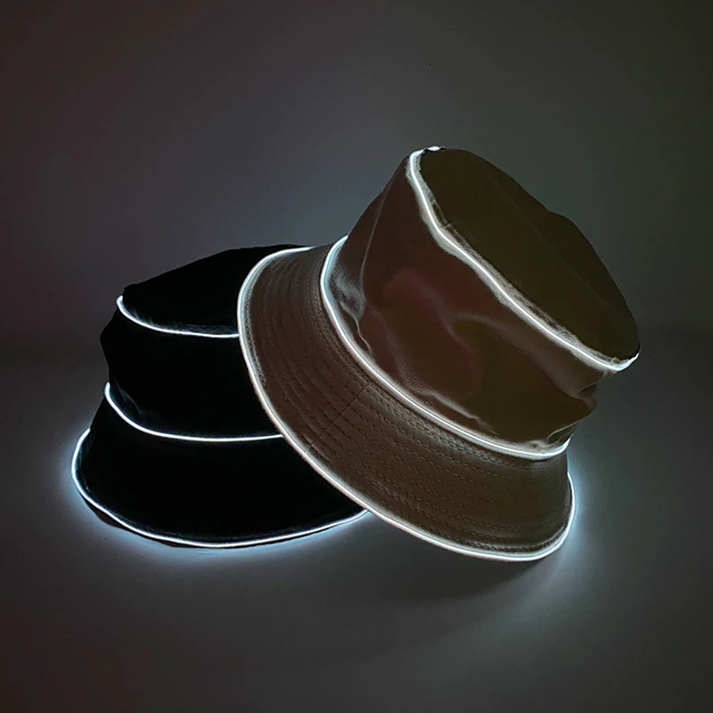 Solid Color Style Beach Cap luminous fisherman hat EL wire Bucket Hats glow in the dark for club rave party wedding props 250716