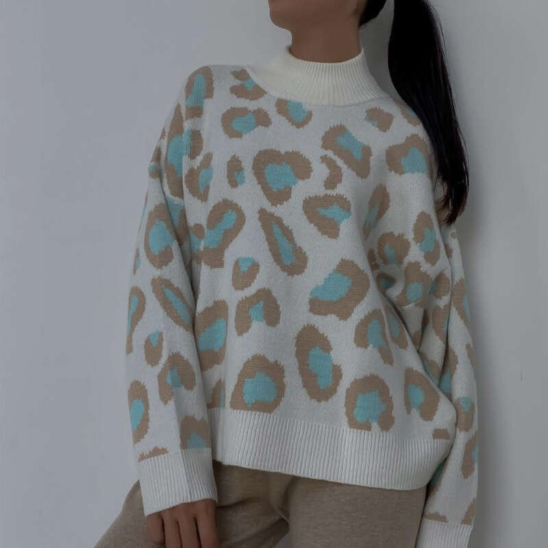 Leopard Print Sweater For Women Autumn Winter Thick Knitted Pullover Top Ins Commuting B5