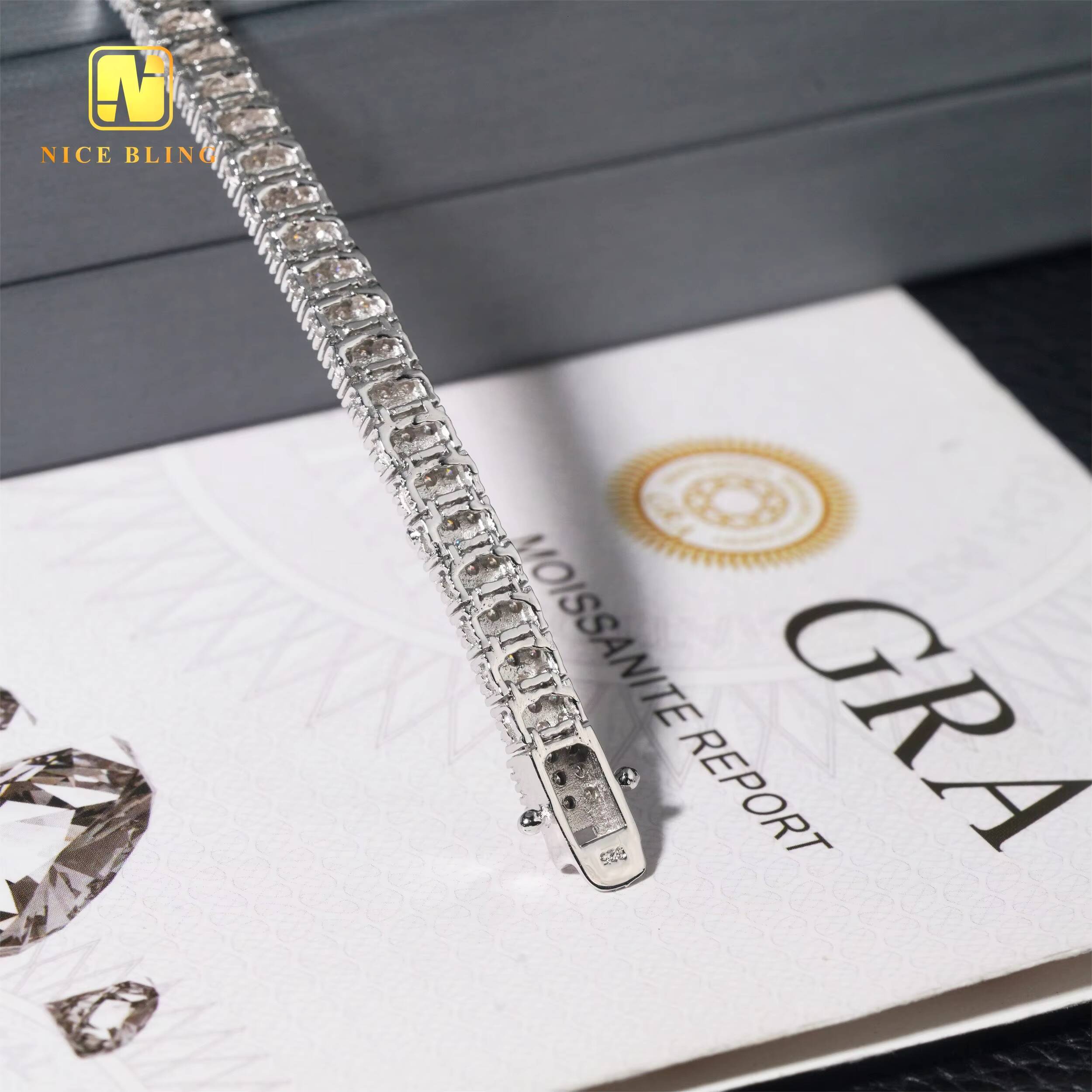 New Arrival 3 Rows Moissanite Tennis Bracelets White Gold Plated Hip Hop Fine Jewelry 925 Silver Diamond Tennis Chain Bracelets