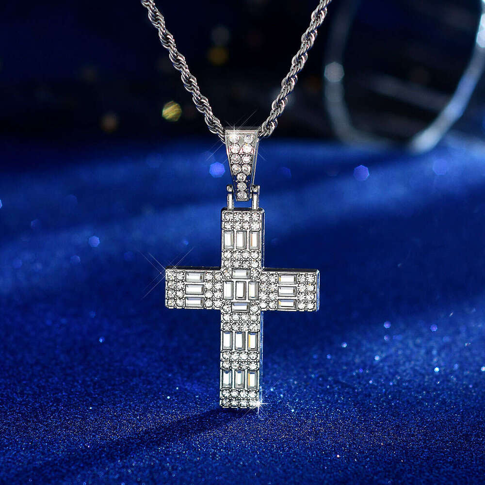 New T Square Cross Full Dia Hip Hop Necklace Alloy Pendant Jewelry Individually Packaged