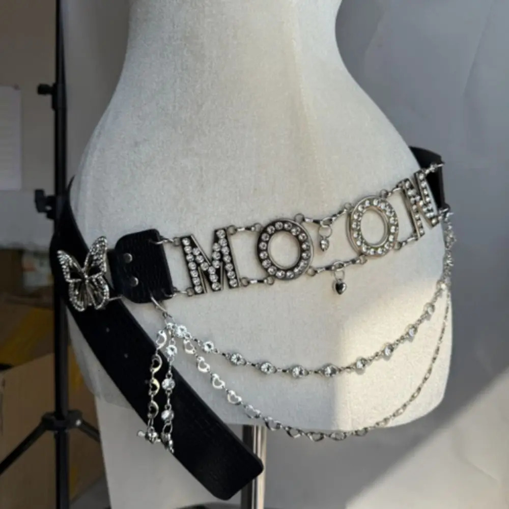 Vintage Punk Letters Rhinestone Belts Y2K Trendy Waist Chain Women Fashion Metal Bead Chain Belts for Club Party 250716