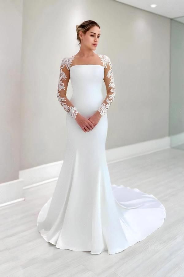 Sexy Summer Open Back Mermaid Wedding Dresses Sheer Lace Long Sleeves Simple Women Bohemian Garden Beach Bridal Gowns Western Robe de mariage BC19598