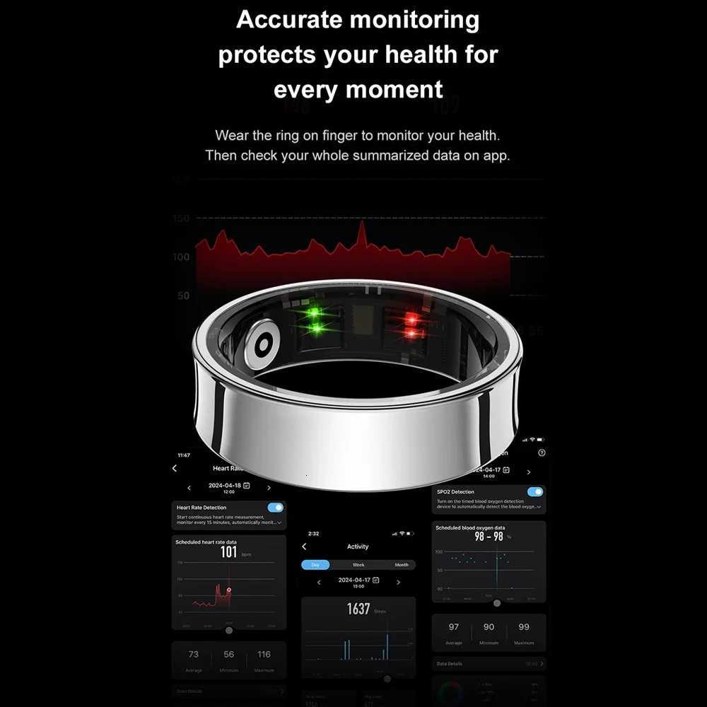 New R09 Smart Ring for Men and Women with Charging Case Skin Temperature Health Sleep Monitor 5ATM Waterproof Camera Control Rings Finger W250717