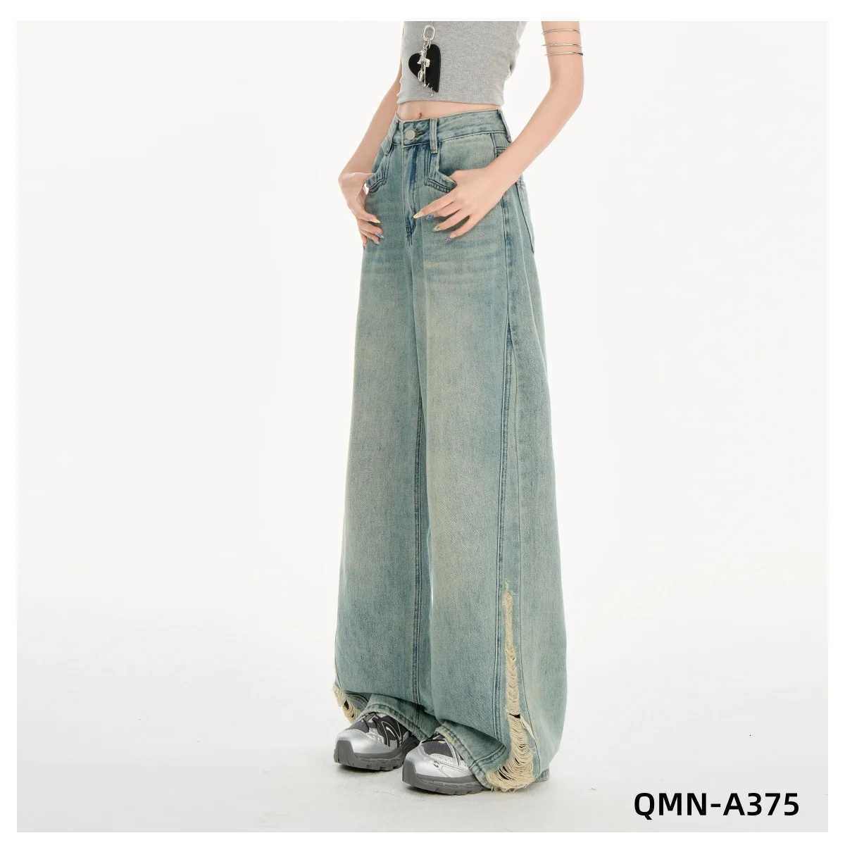 Womens Retro Ripped Wide-Leg Jeans Loose Slimming Nostalgic Straight Pants Street Unisex Style Womens Trousers R250716