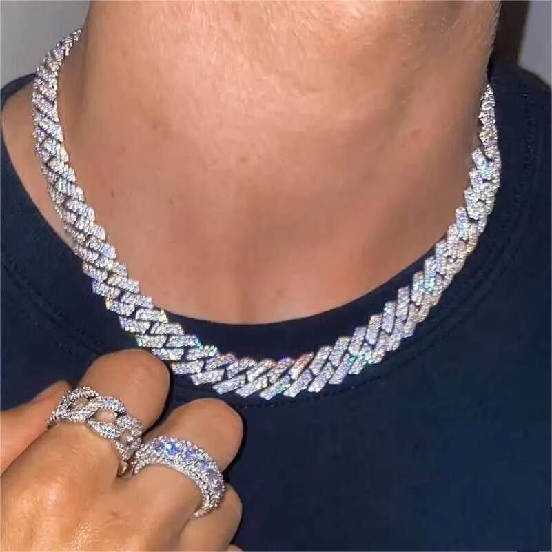 High Quality Moissanite Cuban Necklace Hiphop 12mm Gold Plated 925 Silver Moissanite Cuban Link Chain