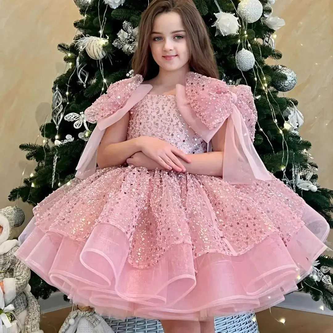 Champagne Flower Girl Dress For Wedding Glitter Shining With Bow Cute Baby Pageant Dress Princess First Communion Ball Gowns Z250716