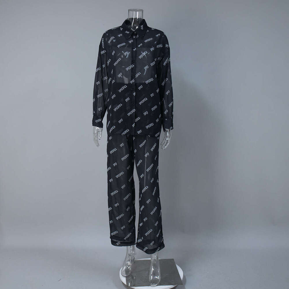 Printed Chiffon Long Pants Spring Summer New Sun Protection Shirt Set Casual Outfit For Women B5