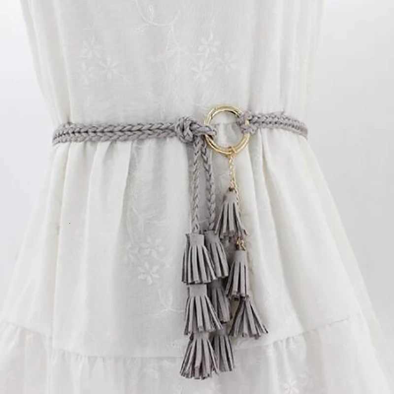 2024 New Fashion Women Solid Color Braided Tassel Belt Boho Girls Thin Waist Rope Knit Belts for Dress Waistbands Accessories W250717