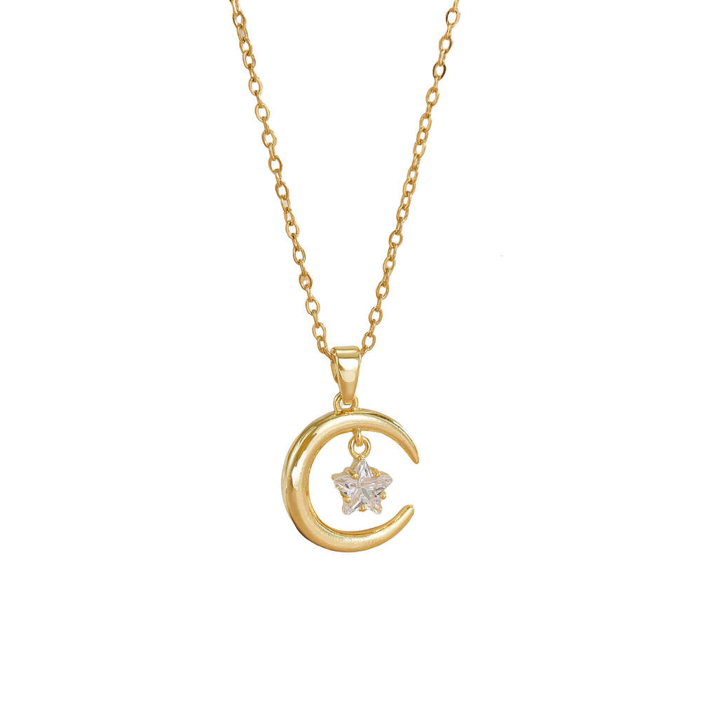 For Women, Internet Celebrity Star Moon Zircon Geometric Niche Light New Design Pendant Elegant Titanium Steel Necklace 58D